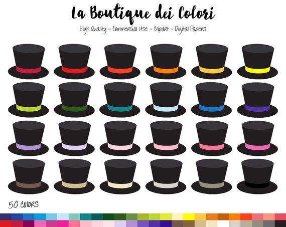 50 Rainbow Party Top Hat Clip art, Digital Graphics PNG, colorful Magicians hats Planner Stickers Clipart graphics, Commercial Use Il_570xn