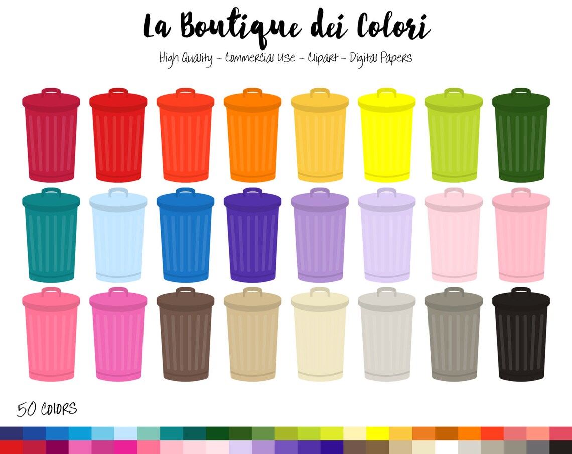 50 Rainbow Trash Can Clip Art Digital Illustrations PNG Etsy