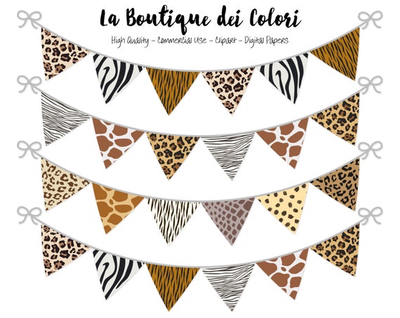 Animal Prints Banners Party Flags clipart, Safari, pennant Animals banner Clip Art. Printable, Personal / Commercial Use. PNG Il_570xn
