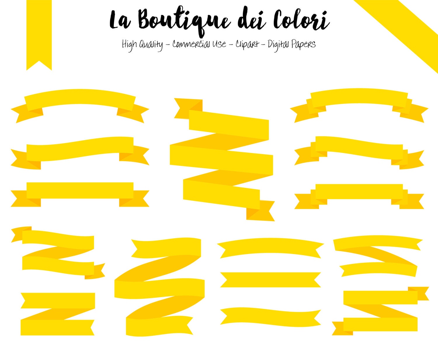 Yellow Ribbon Banners Clip Art. Ribbon Banner Clipart Tag - Etsy