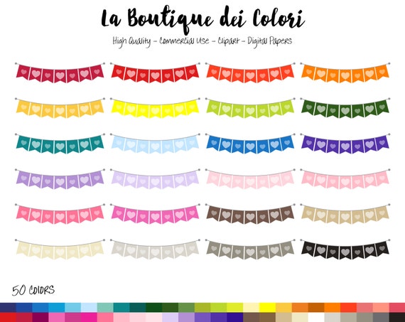 50 Rainbow Heart Bunting Banner Clip Art Digital Graphics Png