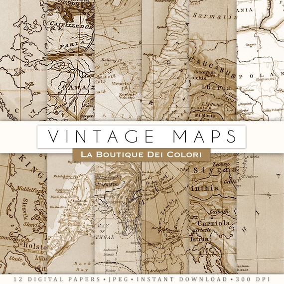 Vintage Map Digital Paper, scrapbook backgrounds