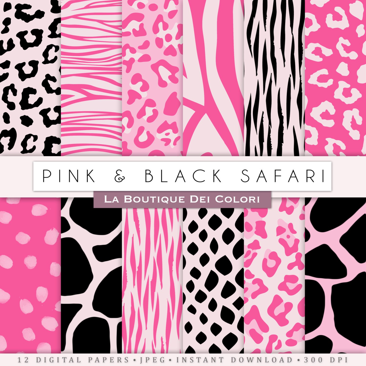 Download Pink And Black Animal Prints Digital Paper Safari Scrapbook Etsy