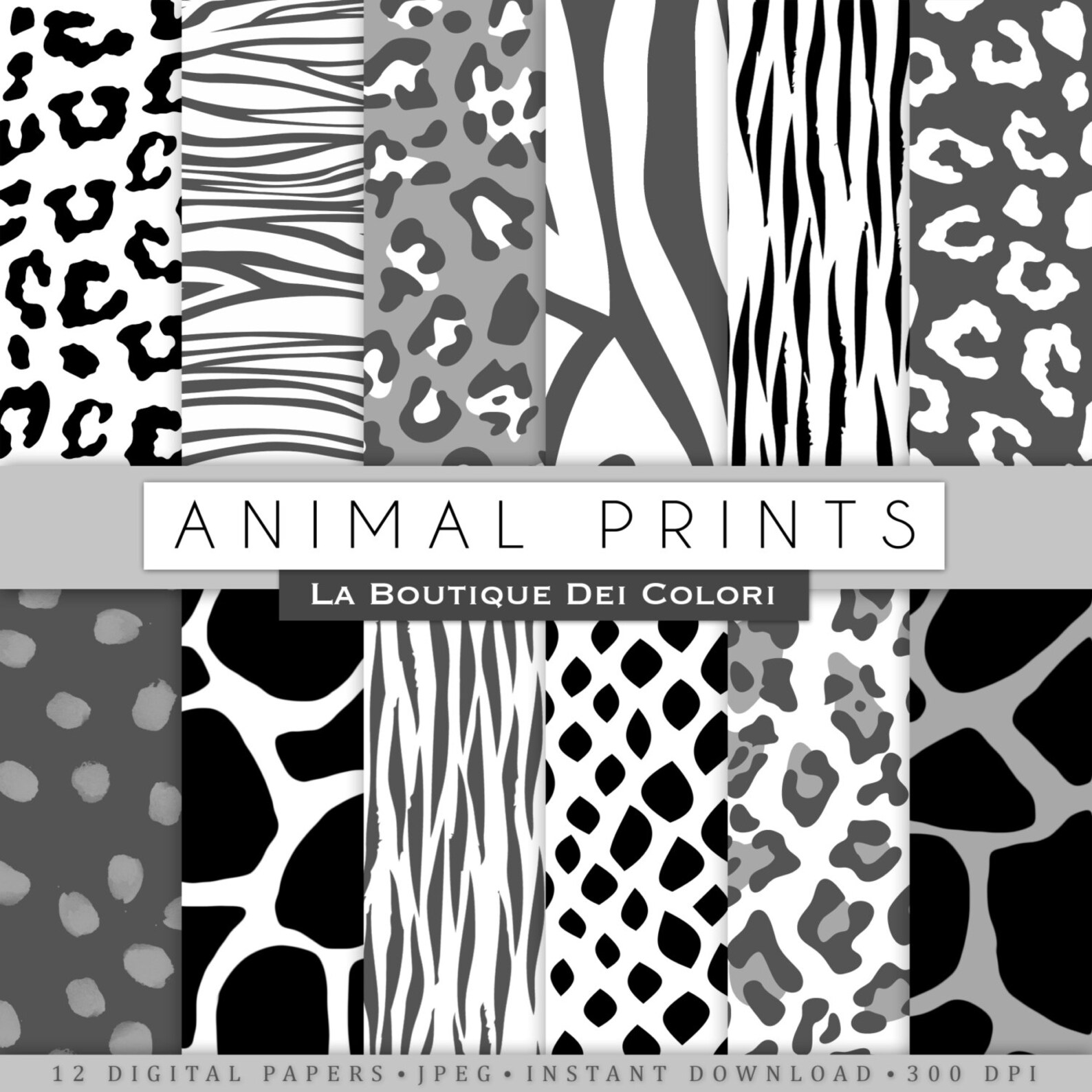 Black and White Animal Prints Digital Paper. Safari Scrapbook. Etsy