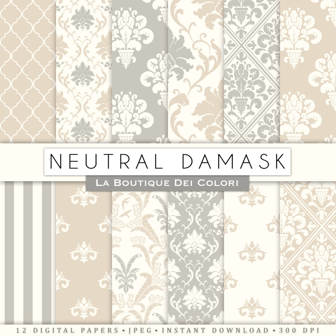 Cute Neutral Damask Digital Paper. Muted Colors Digital Paper Pack of ...