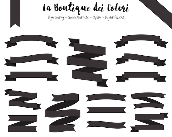 Black Ribbon Banners Cliparts Tags Digital Clip Art Ribbons Etsy