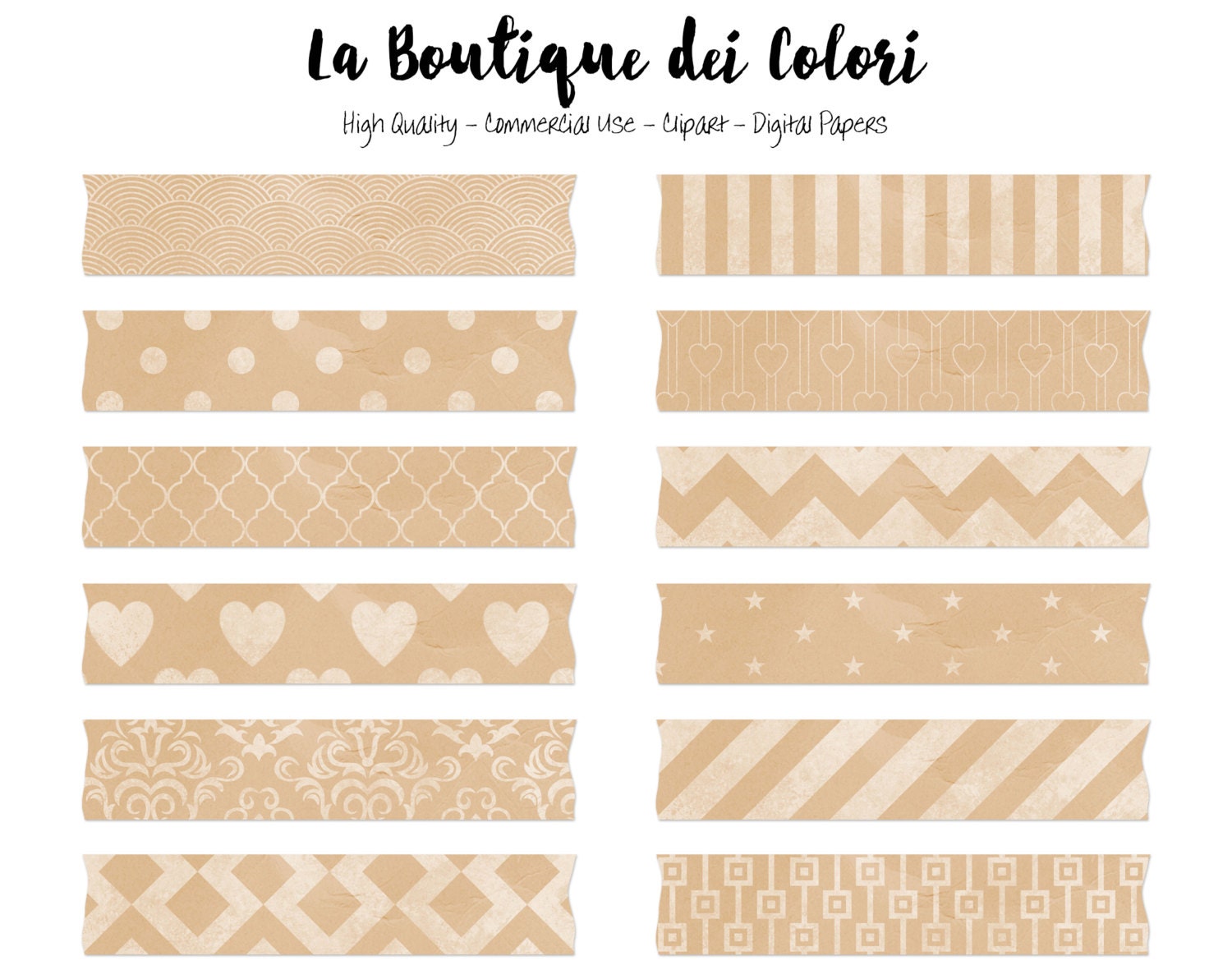 Kraft Paper Digital Washi Tape Clipart Cute Brown Paper Clip Etsy
