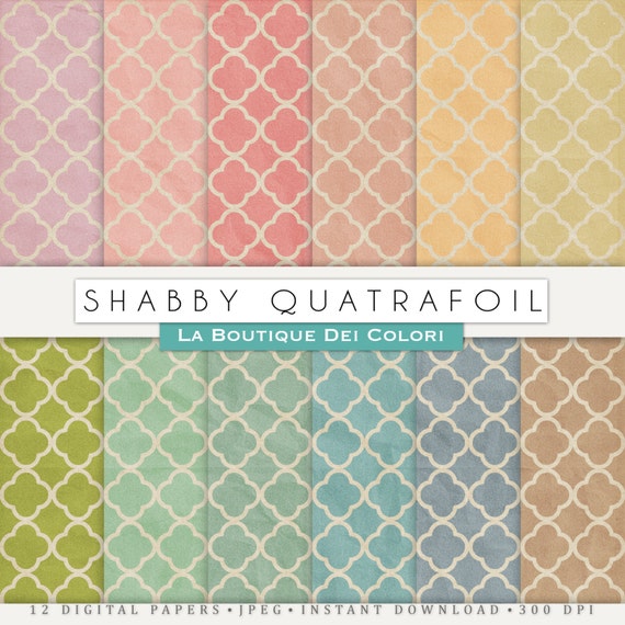 Quatrefoil Digital paper, Shabby Quatrefoil paper. vintage grungy background. printable, Commercial Use pink, red, green, blue Il_570xn
