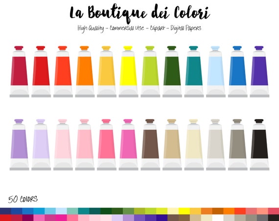 50 Rainbow Paint tube Clip art, Art materials Digital illustrations PNG, stationary acrylics Clipart, Planner Stickers Commercial Use Il_570xn
