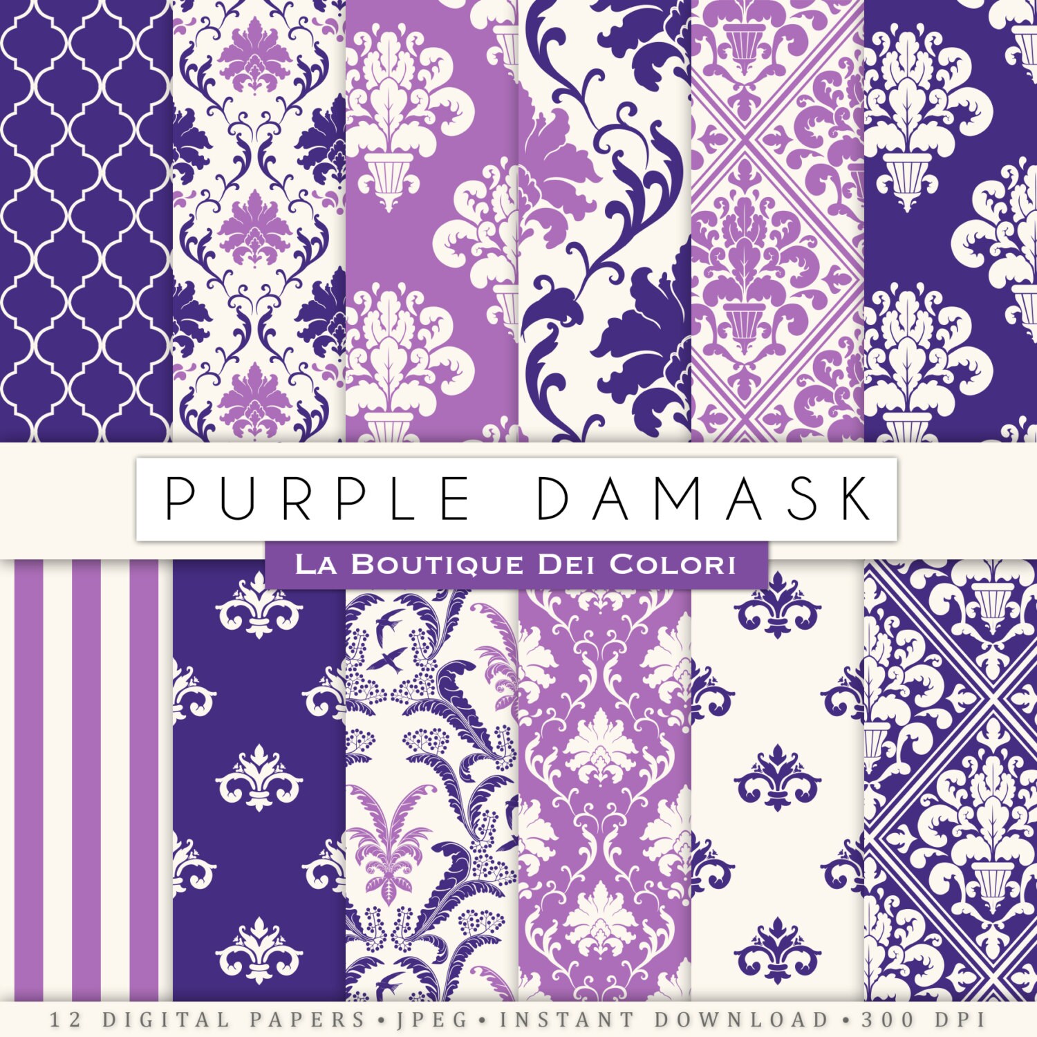 Digital paper damask Purple damask. Wedding Purple digital Etsy