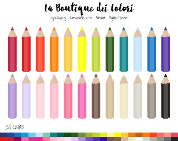 50 Rainbow Coloring Pencil Clip art, Cute Digital illustrations PNG, Back to school Clipart, Planner Stickers Commercial Use Il_570xn