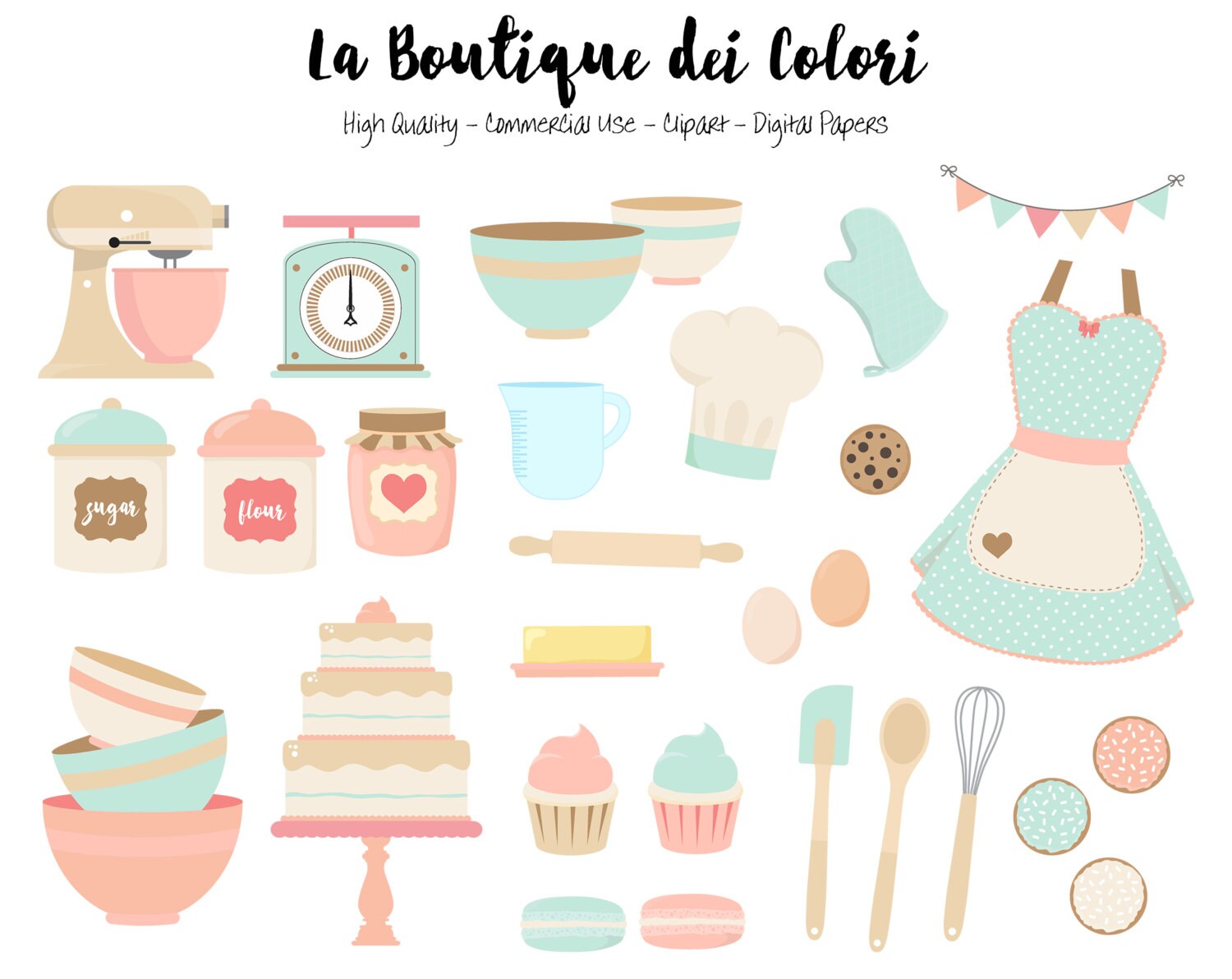 Rosa und blau Backen Clipart süße digitale Grafiken PNG | Etsy