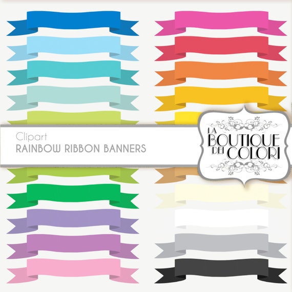 Rainbow ribbon banners cliparts Tags Digital Clip Art. Label frame Clipart Printable Instant Download for Commercial Use. PNG Il_570xn