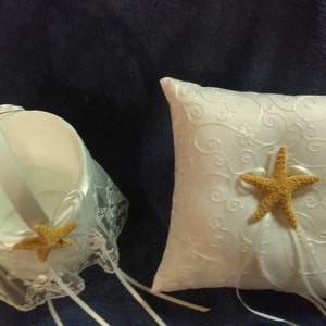 Matching Set Starfish Ring Bearer Pillow And Flower Girl Basket Beach Themed Weddings image 1