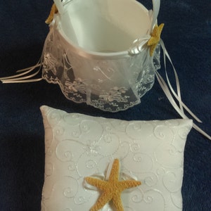 Matching Set Starfish Ring Bearer Pillow And Flower Girl Basket Beach Themed Weddings image 4