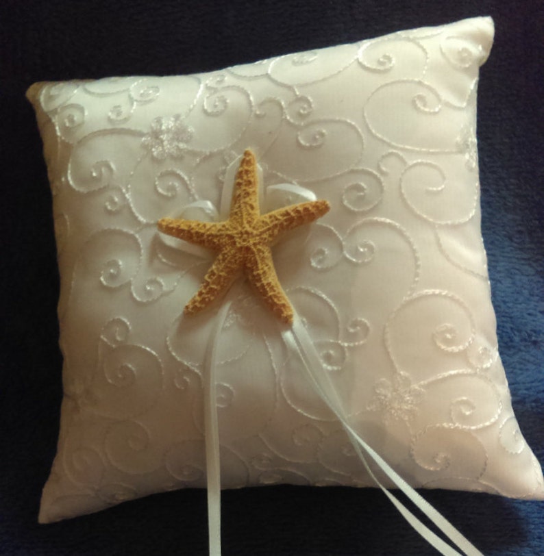 Matching Set Starfish Ring Bearer Pillow And Flower Girl Basket Beach Themed Weddings image 2