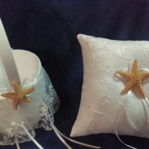 Matching Set Starfish Ring Bearer Pillow And Flower Girl Basket Beach Themed Weddings image 3