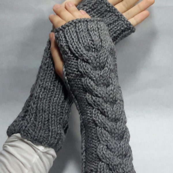 Handmade Cable-knit Long  Fingerless Gloves - GRAY /BLACK/BURGUNDY