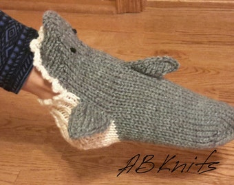 Hand knit gray  SHARK  SOCKS