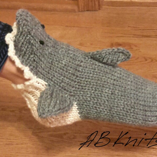 Hand knit gray  SHARK  SOCKS
