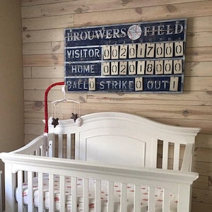Custom Rustic Baseball vintage sports scoreboard, game room, nursery