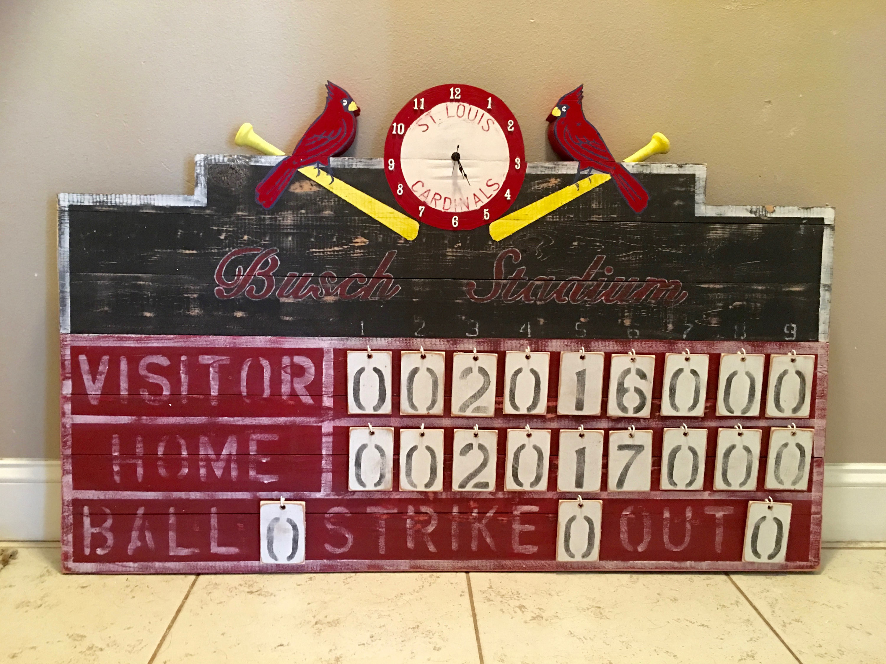 St Louis Cardinals Sports rustic Baseball Team scoreboard, Vintage style