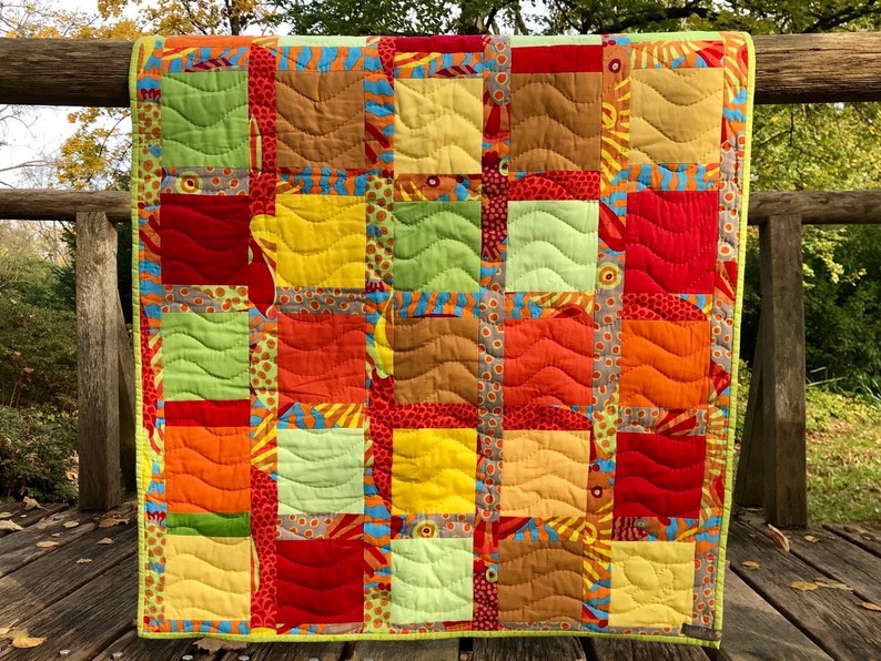 Patchwork Decke Quilt bunte Quadrate Bild 1