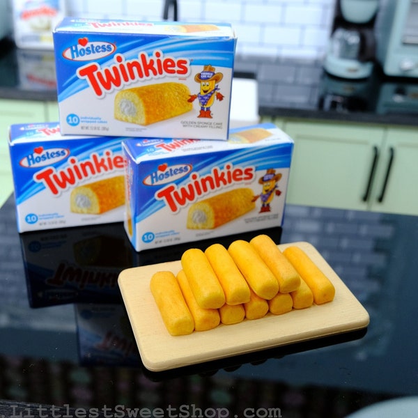 Miniature Twinkies packaged in plastic for 1:6 Scale Dolls Food. Handmade by Nadia Michaux