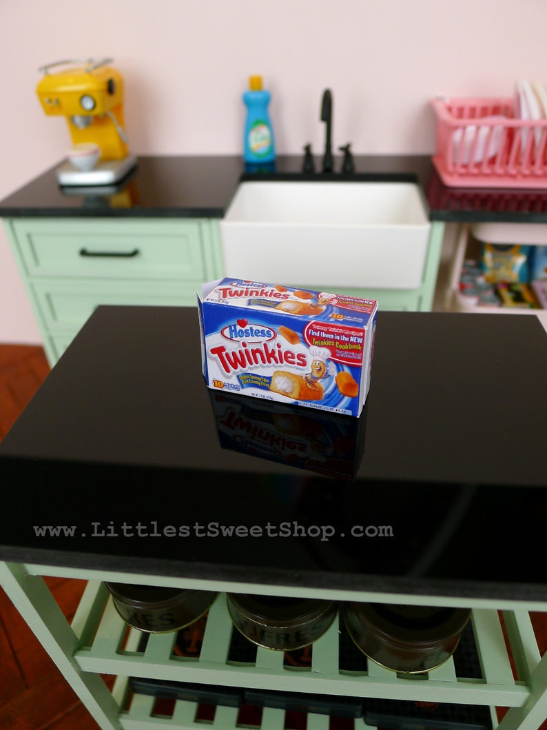 Miniature Twinkies packaged in plastic for 1:6 Scale Dolls Food. Handmade by Nadia Michaux Twinkies Box ONLY