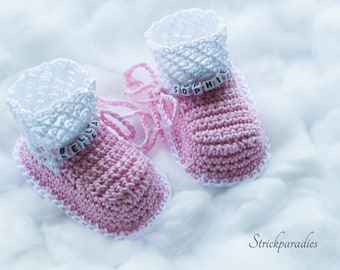 LittleBaby baby shoes with name, girls' shoes pink, christening shoes for girls pink, knitted baby shoes, crochet shoes for girls, baby gift