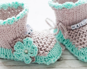 Namensschuhe - Florelai Mint - Mit Perle,mintsocken, mintschuhe,namenschuhe,babyschuhe mit namen