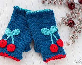 Children's arm warmers, children's wrist warmers, children's gloves, baby gloves, baby cuffs, baby wrist warmers, children's accessories, cherries, mittens