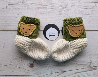 Merinosocken mit Bär für Baby, junge,Socken mit Bär,Bärsocken,gestrickte Babysocken,Autosocken