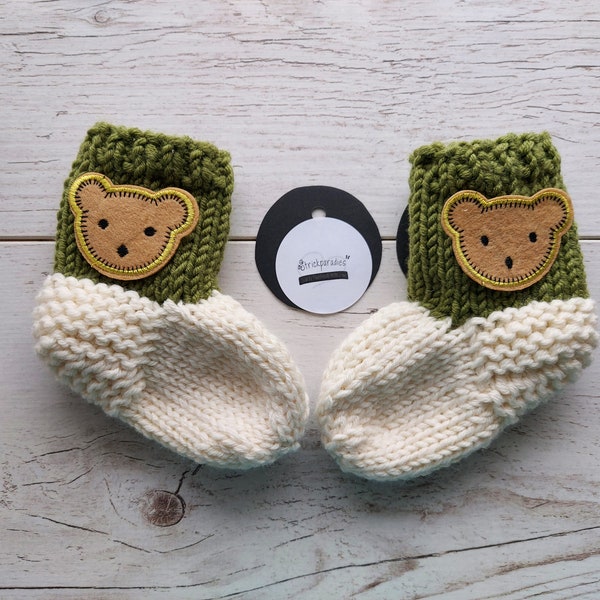 Merinosocken mit Bär für Baby, junge,Socken mit Bär,Bärsocken,gestrickte Babysocken,Autosocken