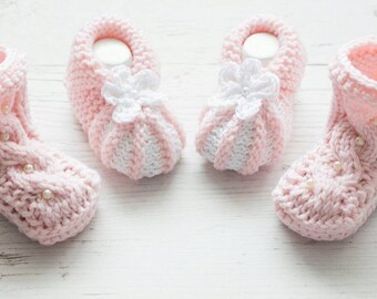 LittleBaby gestrickte Babyschuhe für Mädchen,Mädchenset Schuhe, Babygeschenk für Mädchen,Rosa strickschuhe ,Zwilingsset Rosa Babyschuhe,Sock