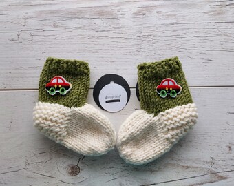 Merinosocken mit Auto für Baby junge,Socken mit Bär,Bärsocken,gestrickte Babysocken