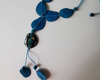 Turquoise Tagua Necklace, tagua nut, tagua necklace, ecofriendly jewelry, adjustable length