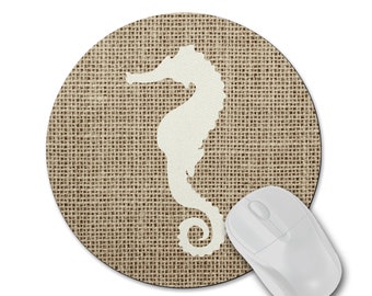 Round Mouse Pad with Seahorse, Coastal Office Decor