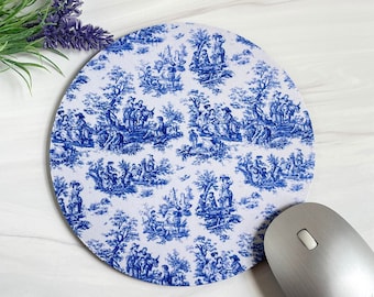 Blue Toile Mouse Pad - Desk Accessories for French Country Decor