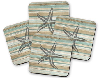 Beach Coasters with Starfish, Coastal Coffee Table Decor