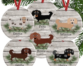 Long Haired Dachshund Ornament - Personalized Doxie Christmas Gift