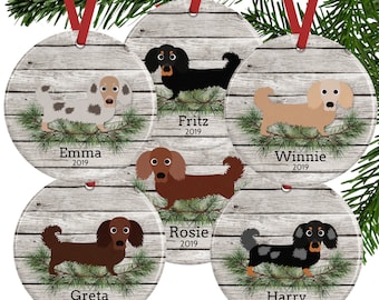 Long Haired Dachshund Ornament, Personalized Doxie Christmas Gift