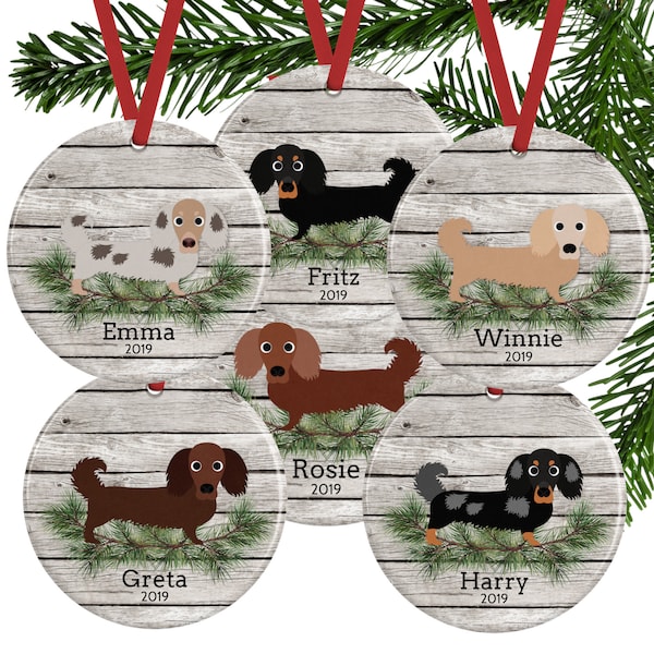 Long Haired Dachshund Ornament, Personalized Doxie Christmas Gift