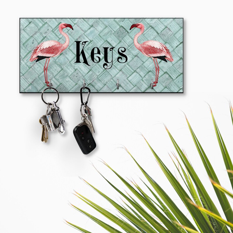 Flamingo Key Holder for Wall Tropical Entryway Wall Decor Etsy