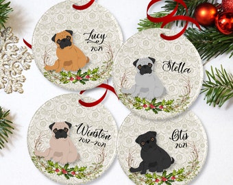 Pug Christmas Ornament or Personalized Dog Memorial Gift