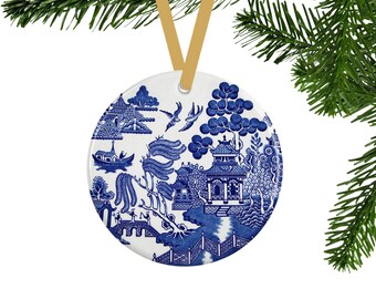 Blue Willow Christmas Ornament, Vintage Style Tree Decor