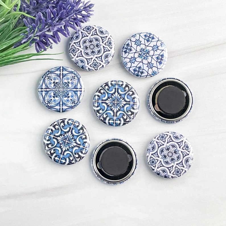 Blue Tile Print Refrigerator Magnets, Blue Kitchen Decor, Hostess Gifts image 3