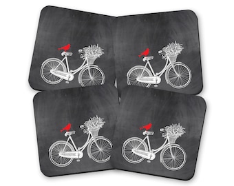 Bicycle Gifts for Her, Bike Coasters with Red Bird