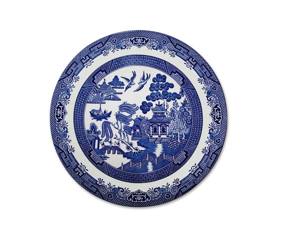Round Blue Willow Mouse Pad Vintage Style Desk Decor Etsy