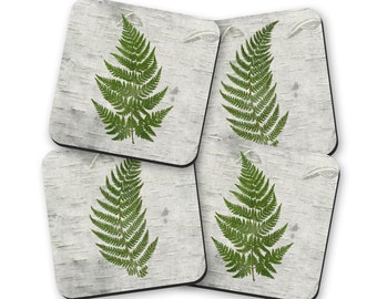 Botanical Fern Drink Coasters, Green Coffee Table Decor